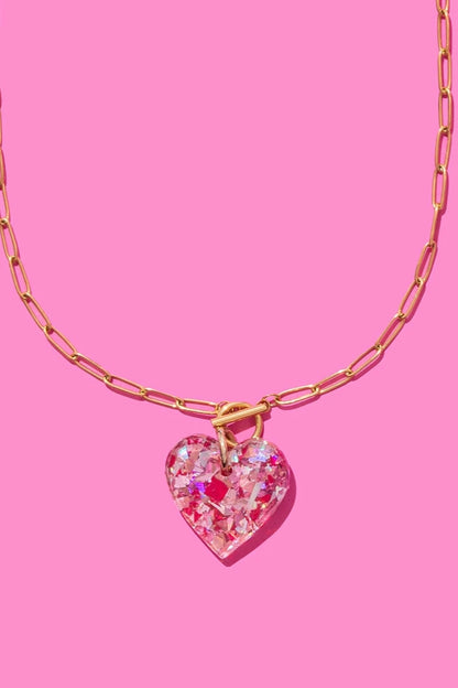 Taylor Elliott | Heart Necklace | Pink Confetti