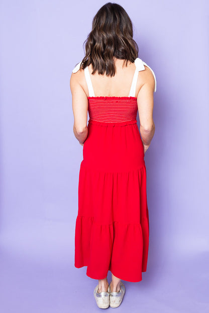 My Girl Red Tiered Midi Dress