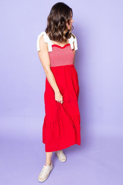 My Girl Red Tiered Midi Dress