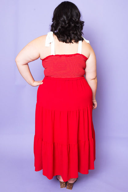 My Girl Red Tiered Midi Dress | Plus