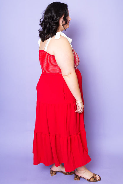 My Girl Red Tiered Midi Dress | Plus