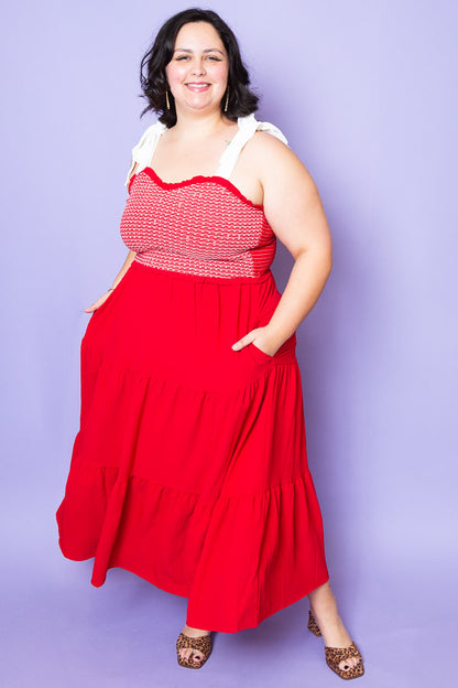 My Girl Red Tiered Midi Dress | Plus