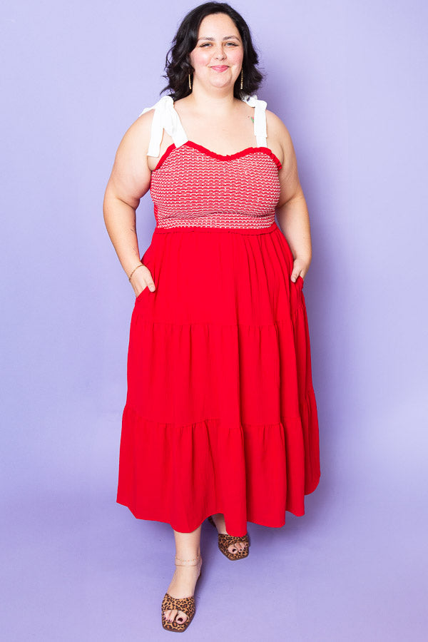 My Girl Red Tiered Midi Dress | Plus