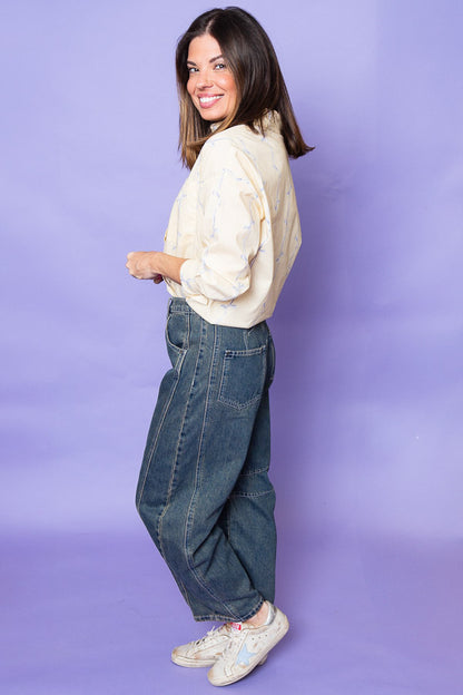 Sweet Bow Blouse with Pocket | Yellow & Blue