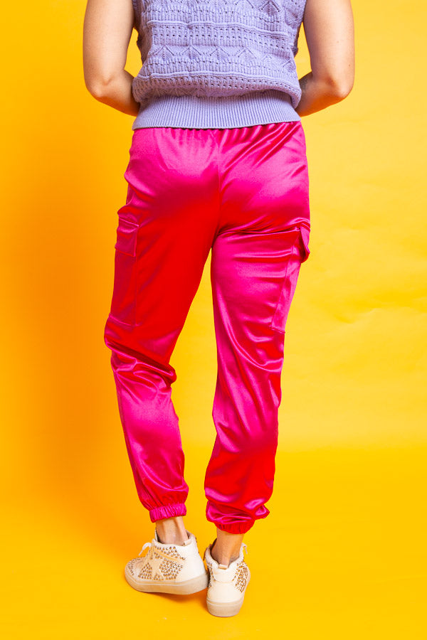 Magenta Girl Satin Joggers