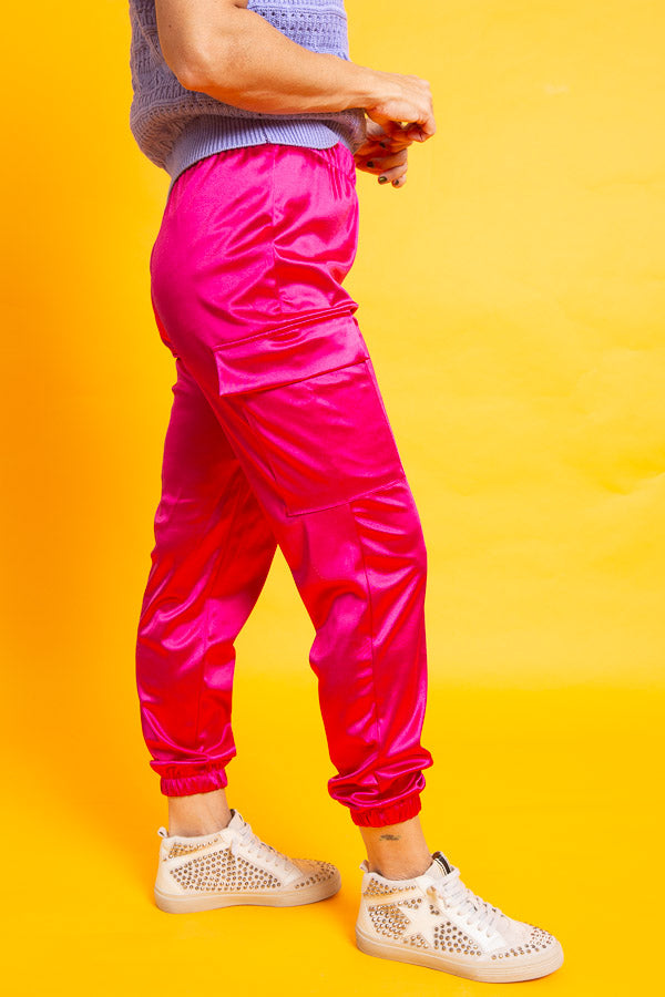 Magenta Girl Satin Joggers