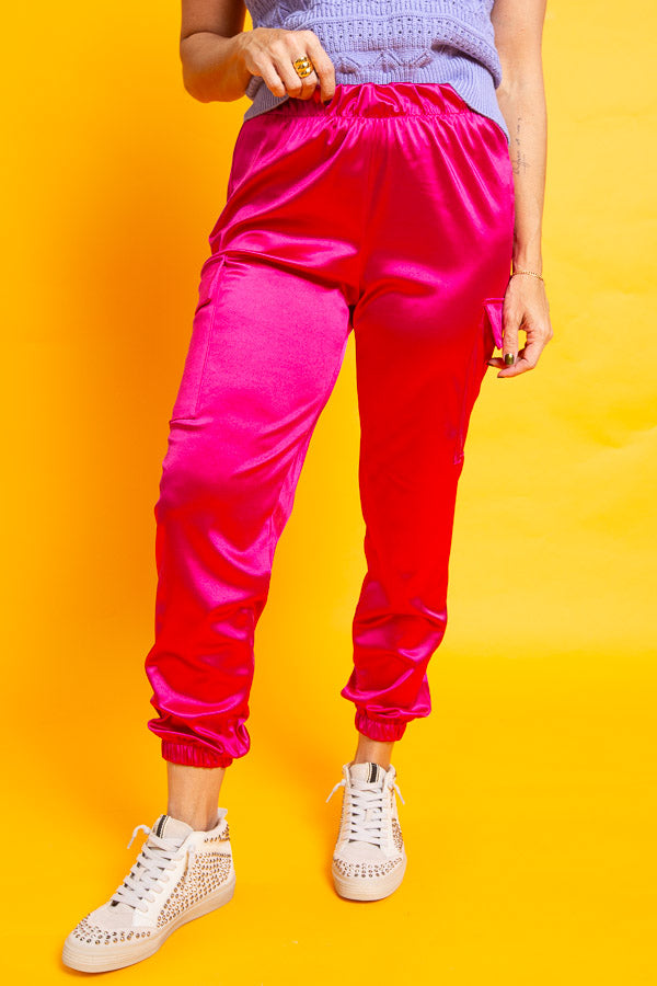 Red satin joggers sale