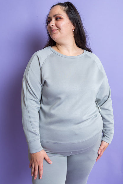 Soft Blue Crew Neck Top | Curvy