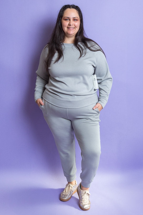 Soft Blue Crew Neck Top | Curvy