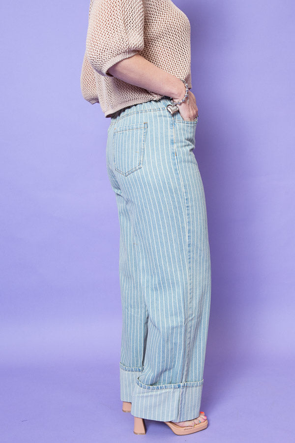 Stripe Wide Leg Denim