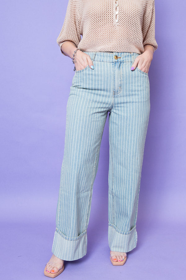 Stripe Wide Leg Denim