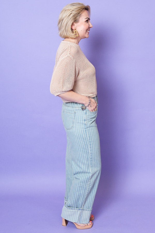 Stripe Wide Leg Denim