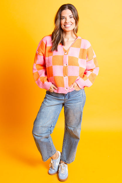 Checkmate Cardigan | EKB PINK & ORANGE