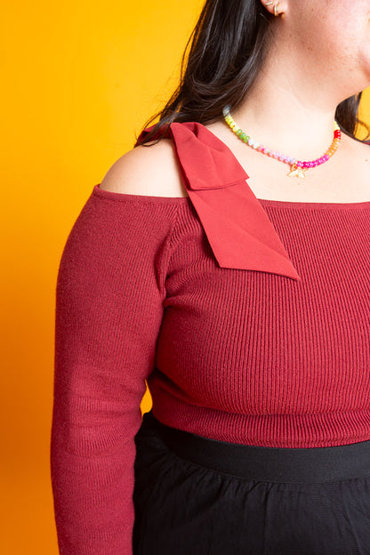 Tie Shoulder Top | Burgundy | Curvy