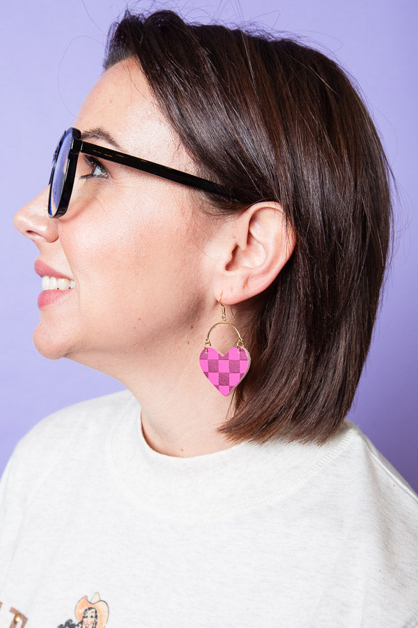 NICKEL AND SUEDE | Magenta Shimmer Checkmate Lover Earring