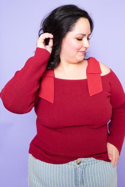 Tie Shoulder Top | Burgundy | Plus