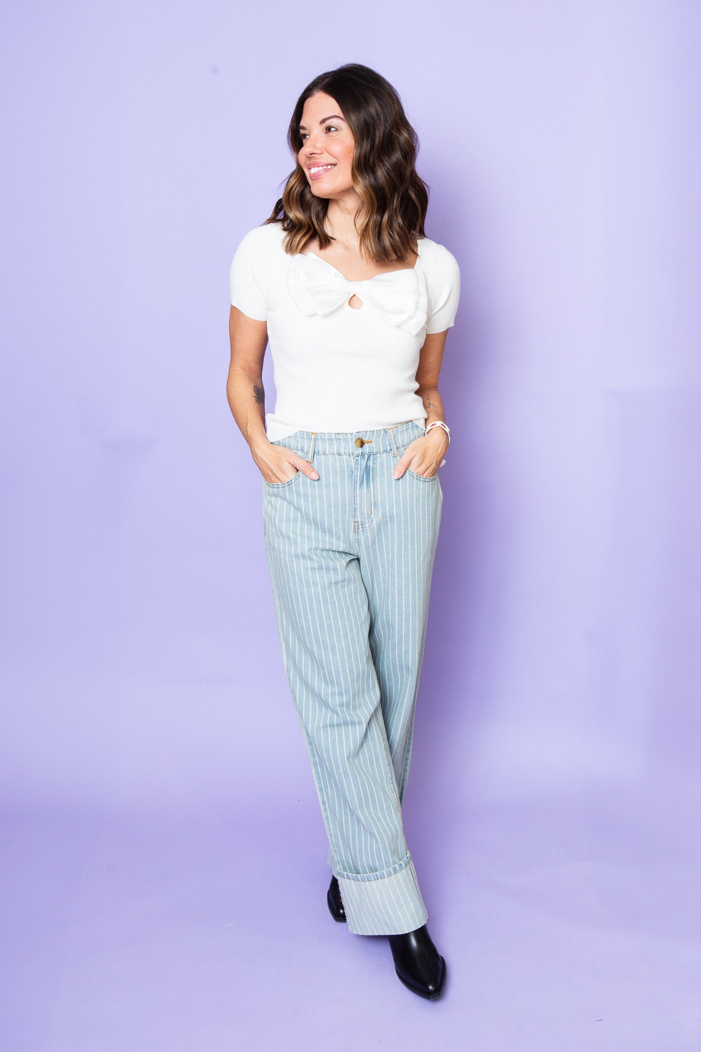 Stripe Wide Leg Denim