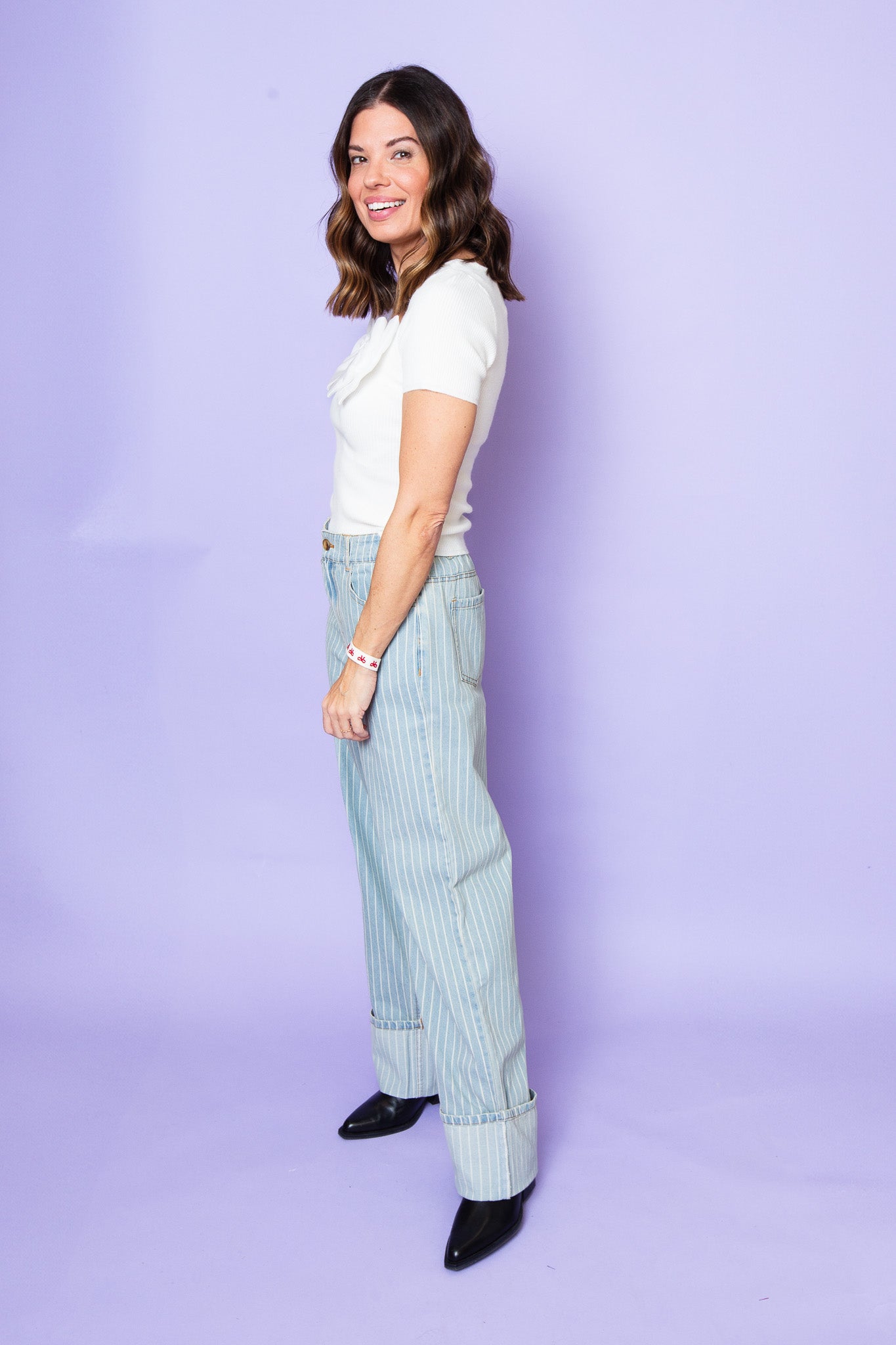 Stripe Wide Leg Denim