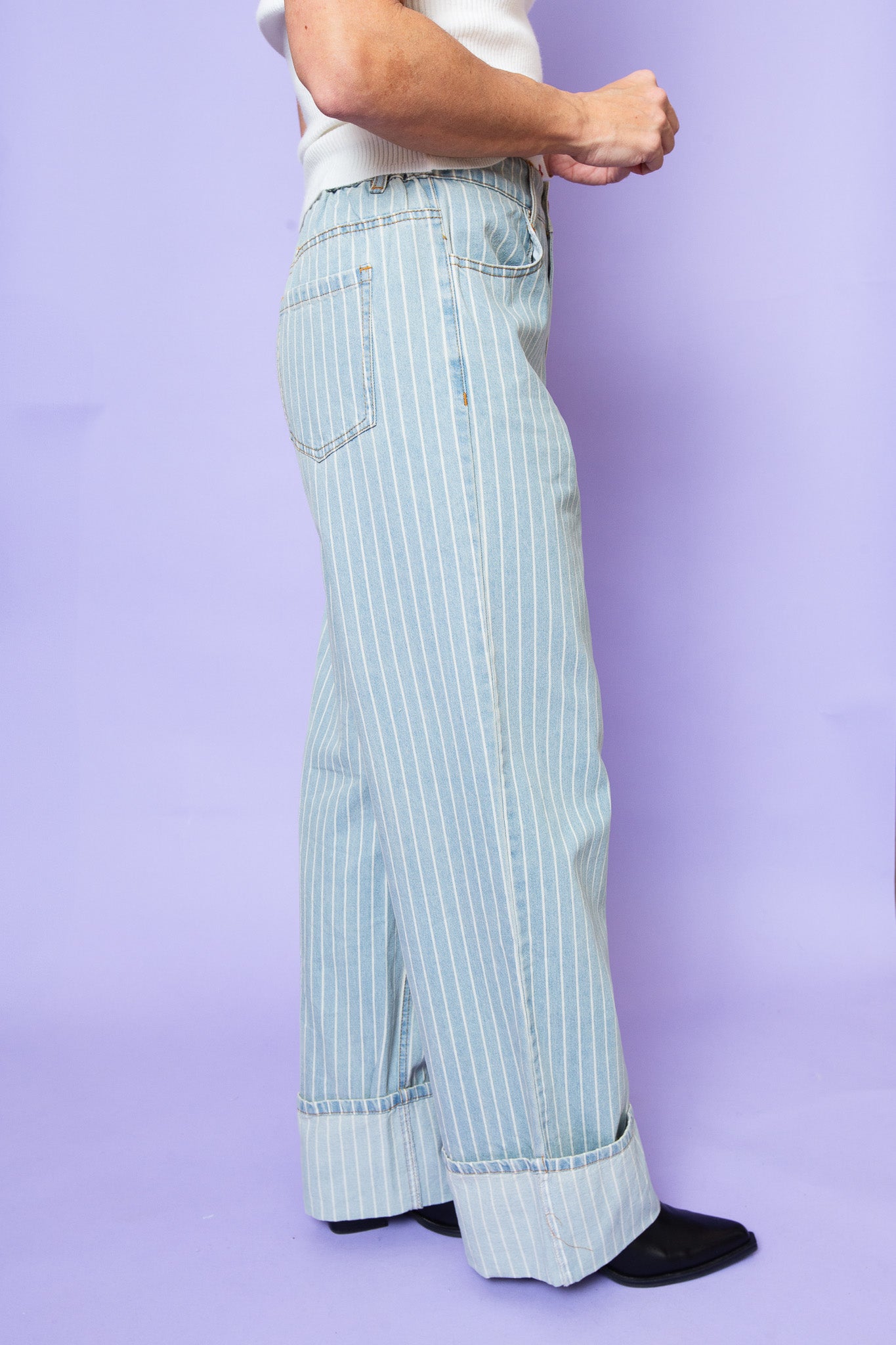 Stripe Wide Leg Denim