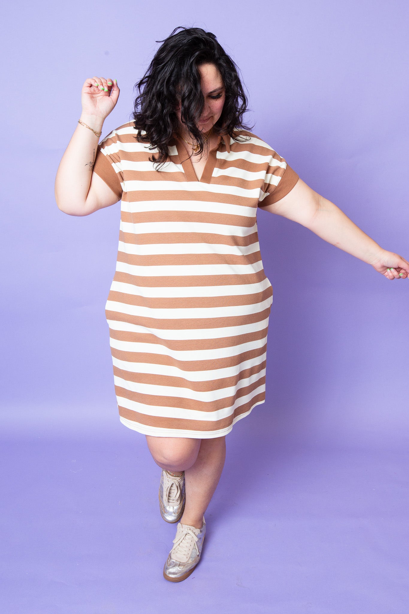 Latte Stripes Dress | Plus