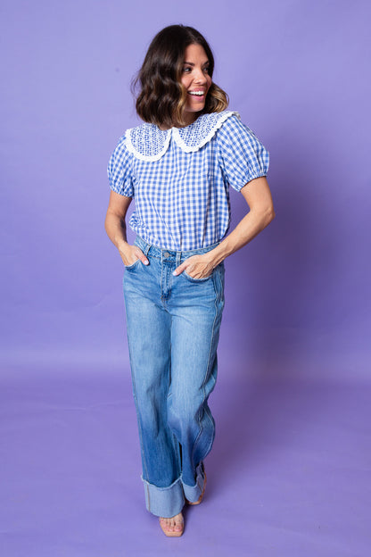 Blue Skies Plaid Top